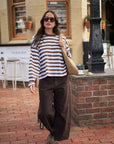 CERES LIFE | BEAU LONG SLEEVE SLOUCHY TEE - COCOA SKY BLUE STRIPE