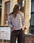 CERES LIFE | BEAU LONG SLEEVE SLOUCHY TEE - COCOA SKY BLUE STRIPE