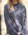 CERES LIFE | BEAU LONG SLEEVE SLOUCHY TEE - NAVY / MARSHMALLOW STRIPE