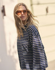CERES LIFE | BEAU LONG SLEEVE SLOUCHY TEE - NAVY / MARSHMALLOW STRIPE