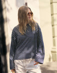 CERES LIFE | BEAU LONG SLEEVE SLOUCHY TEE - NAVY / MARSHMALLOW STRIPE
