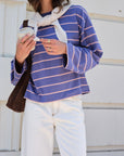 CERES LIFE | BEAU LONG SLEEVE SLOUCHY TEE - NAVY / PINK CLAY
