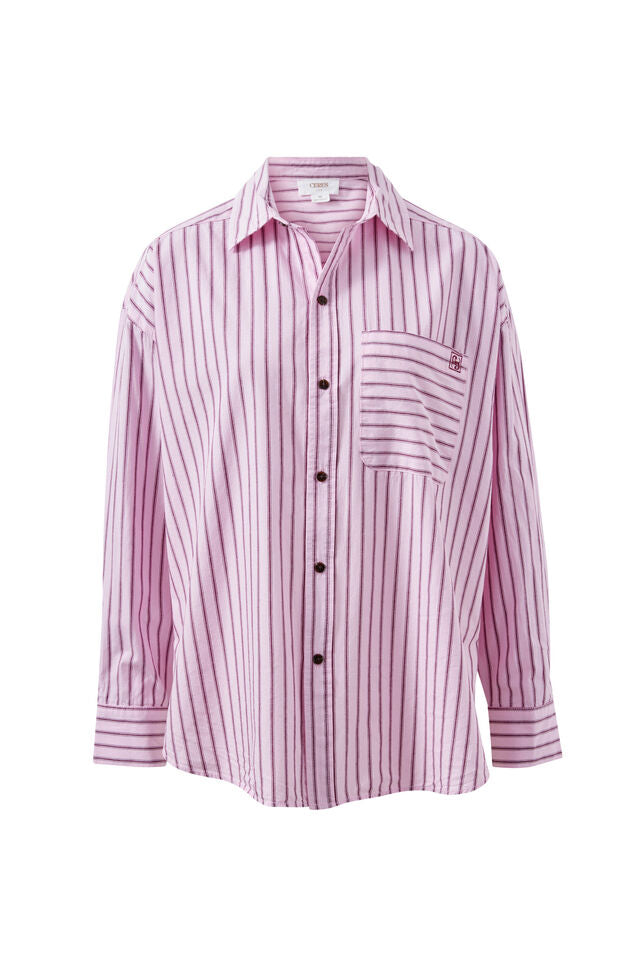 CERES LIFE | PETA OVERSIZED SHIRT - SUNFADED PINK STRIPE