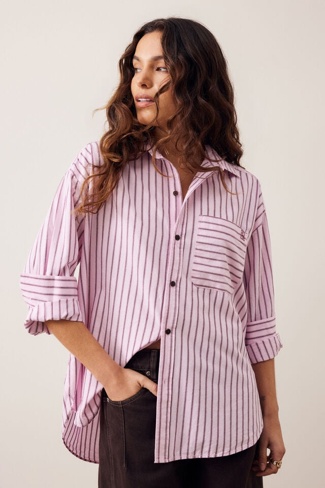 CERES LIFE | PETA OVERSIZED SHIRT - SUNFADED PINK STRIPE
