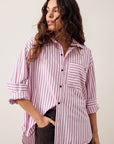 CERES LIFE | PETA OVERSIZED SHIRT - SUNFADED PINK STRIPE
