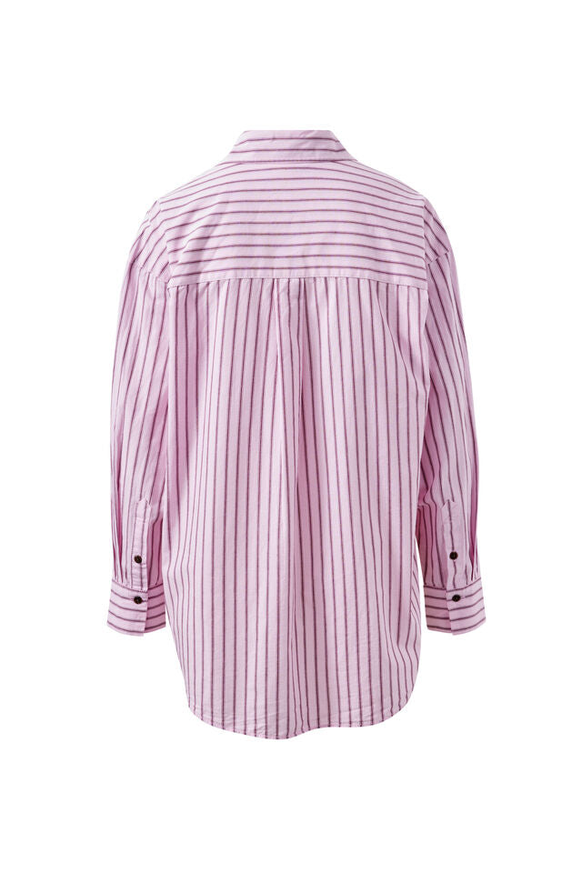 CERES LIFE | PETA OVERSIZED SHIRT - SUNFADED PINK STRIPE