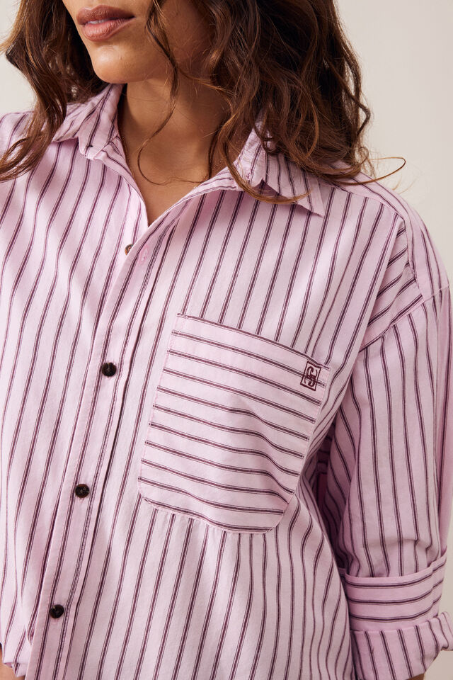 CERES LIFE | PETA OVERSIZED SHIRT - SUNFADED PINK STRIPE