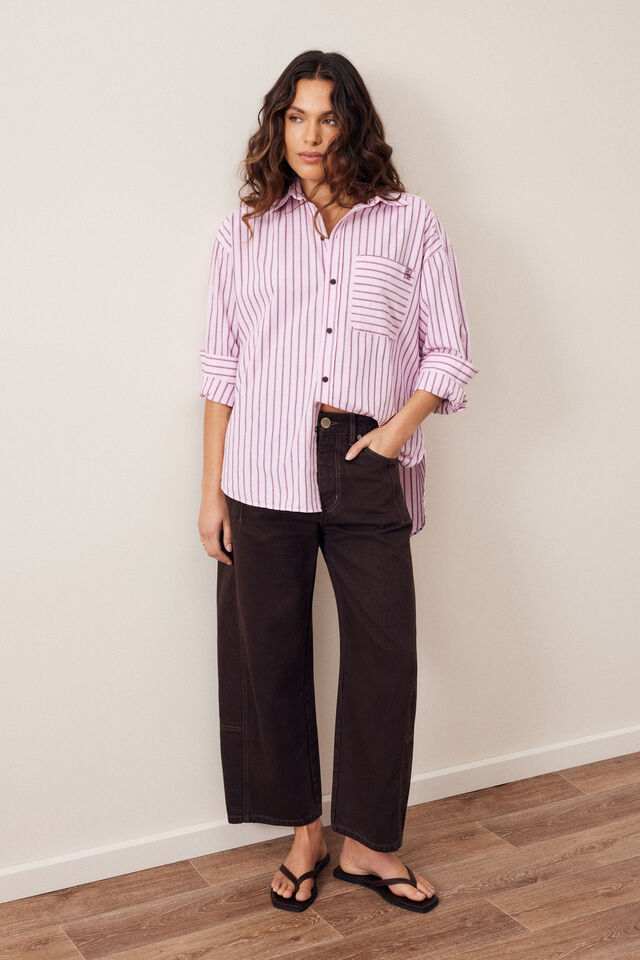 CERES LIFE | PETA OVERSIZED SHIRT - SUNFADED PINK STRIPE