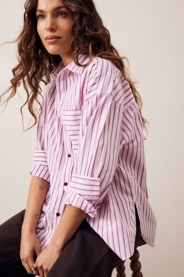 CERES LIFE | PETA OVERSIZED SHIRT - SUNFADED PINK STRIPE