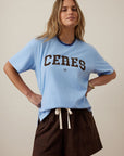 CERES LIFE | STEVIE SLOUCHY TEE - BLUE / CHOCOLATE VARSITY