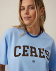 CERES LIFE | STEVIE SLOUCHY TEE - BLUE / CHOCOLATE VARSITY