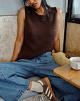 CERES LIFE | MARGOT MESH KNIT TANK - CHOCOLATE