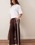 CERES LIFE | GIGI WIDE LEG TERRY TRACKPANT - CHOCOLATE SIDE STRIPE