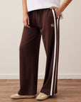 CERES LIFE | GIGI WIDE LEG TERRY TRACKPANT - CHOCOLATE SIDE STRIPE