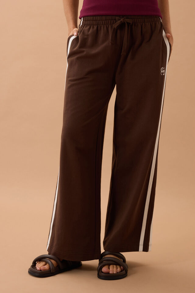 CERES LIFE | GIGI WIDE LEG TERRY TRACKPANT - CHOCOLATE SIDE STRIPE