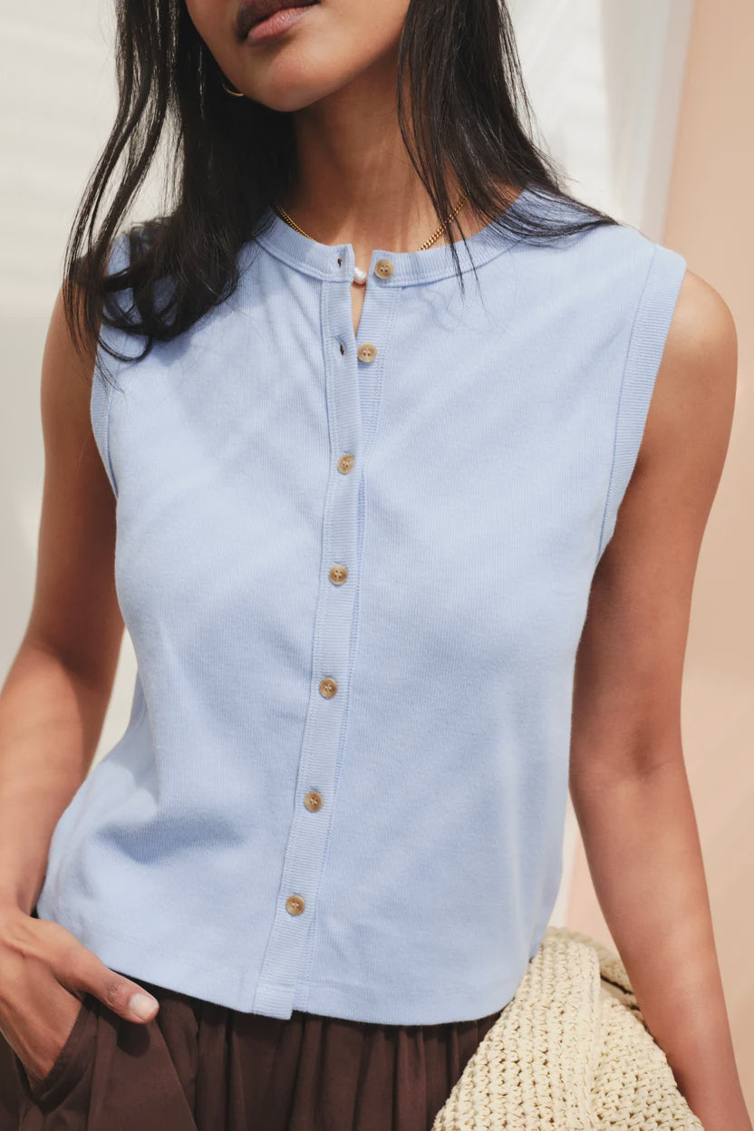 CERES LIFE | LYLA BUTTON THROUGH RIB TANK - SKY BLUE