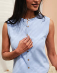 CERES LIFE | LYLA BUTTON THROUGH RIB TANK - SKY BLUE