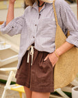 CERES LIFE | MIYA SHIRT - BROWN / WHITE STRIPE