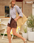 CERES LIFE | MIYA SHIRT - BROWN / WHITE STRIPE