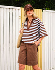 CERES LIFE | ARLIE SHORT SLEEVE RUBGY - CHOC / CHALK STRIPE