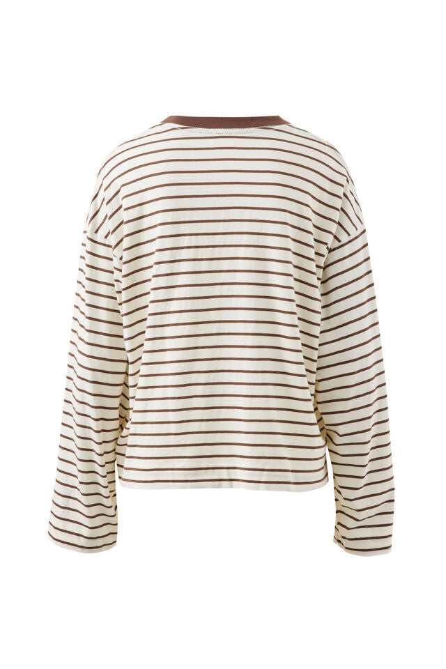 CERES LIFE | BEAU LONG SLEEVE SLOUCHY TEE - MILK/BROWN STRIPE