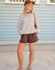 CERES LIFE | BEAU LONG SLEEVE SLOUCHY TEE - MILK/BROWN STRIPE