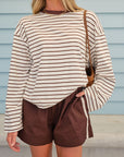 CERES LIFE | BEAU LONG SLEEVE SLOUCHY TEE - MILK/BROWN STRIPE