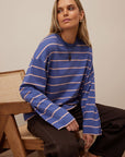 CERES LIFE | BEAU LONG SLEEVE SLOUCHY TEE - NAVY / PINK CLAY