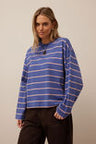 CERES LIFE | BEAU LONG SLEEVE SLOUCHY TEE - NAVY / PINK CLAY