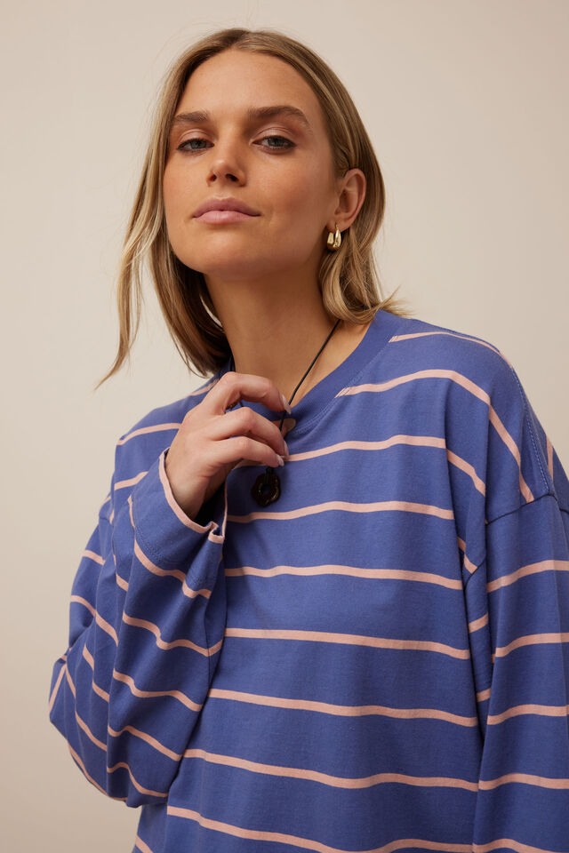 CERES LIFE | BEAU LONG SLEEVE SLOUCHY TEE - NAVY / PINK CLAY