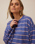 CERES LIFE | BEAU LONG SLEEVE SLOUCHY TEE - NAVY / PINK CLAY