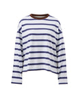 CERES LIFE | BEAU LONG SLEEVE SLOUCHY TEE - WHITE/POLO CHOC STRIPE
