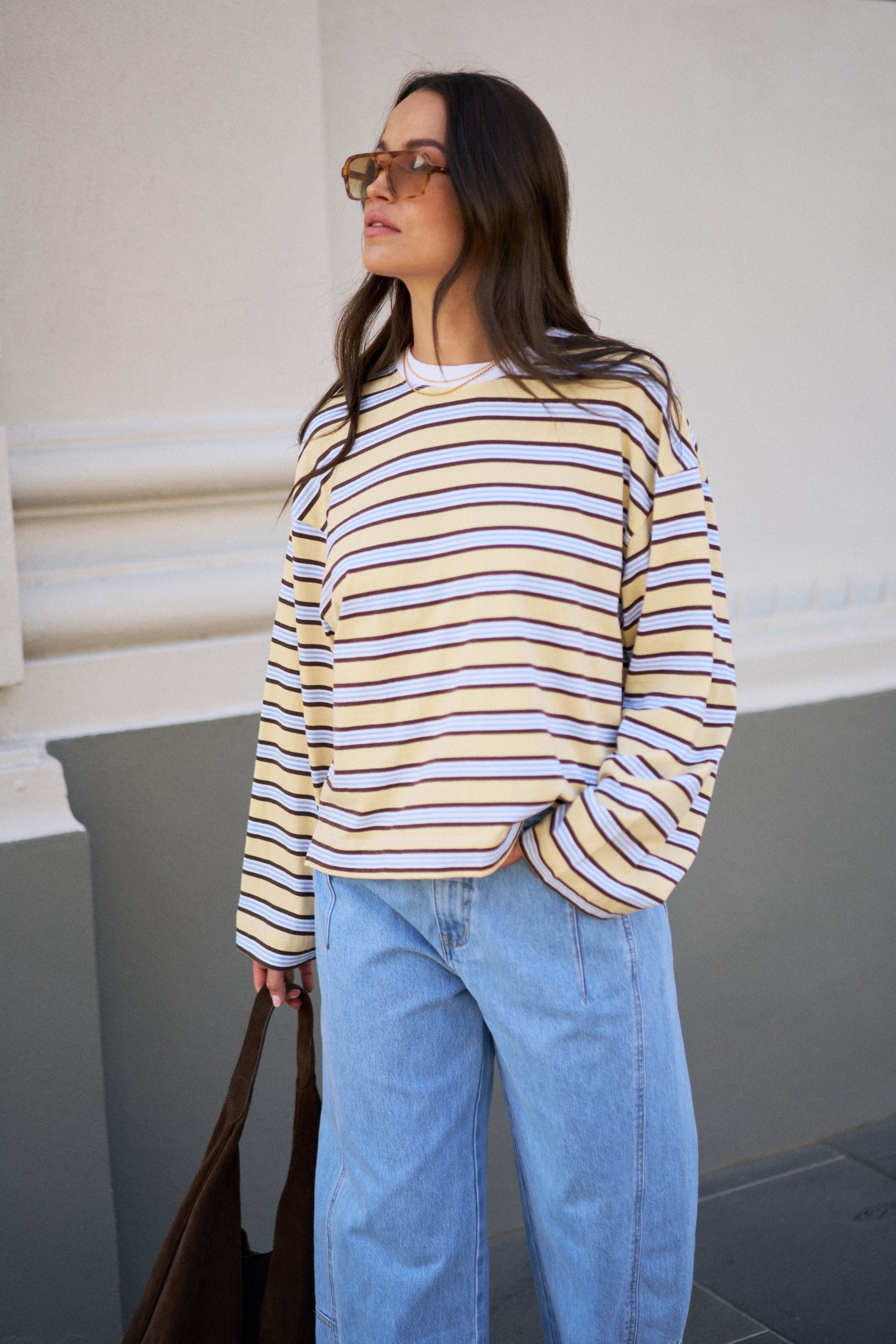 CERES LIFE | BEAU LONG SLEEVE SLOUCHY TEE - BUTTER BRUNETTE