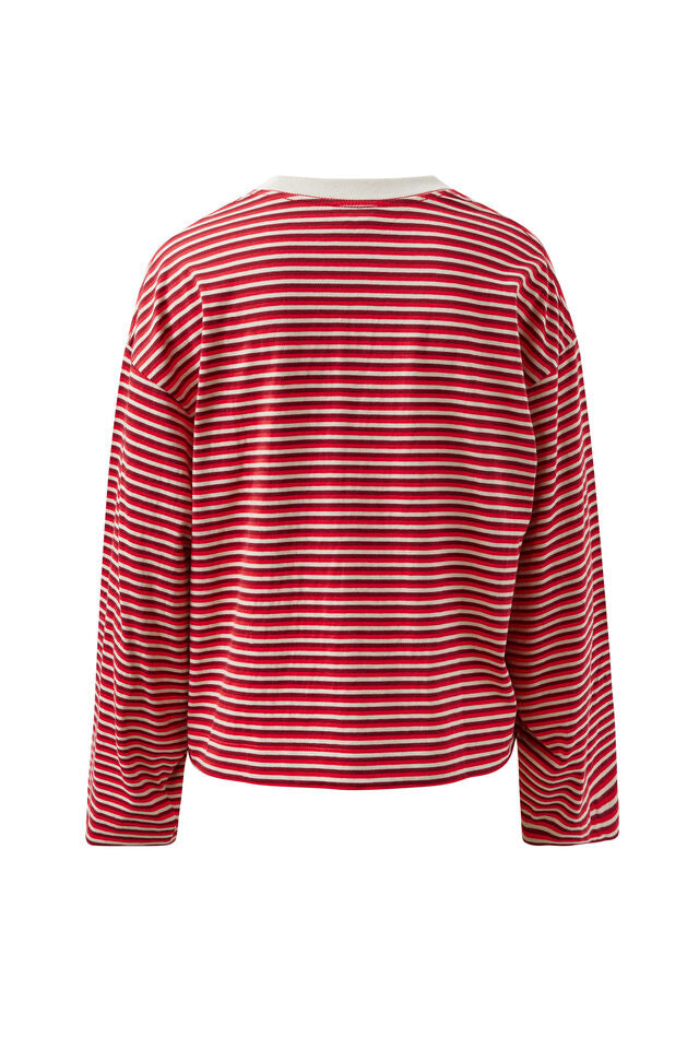 CERES LIFE | BEAU LONG SLEEVE SLOUCHY TEE - MULBERRY/RED/STONE STRIPE