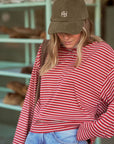 CERES LIFE | BEAU LONG SLEEVE SLOUCHY TEE - MULBERRY/RED/STONE STRIPE