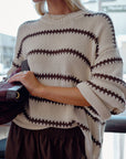 CERES LIFE | LILA KNIT CREW - ECRU STRIPE