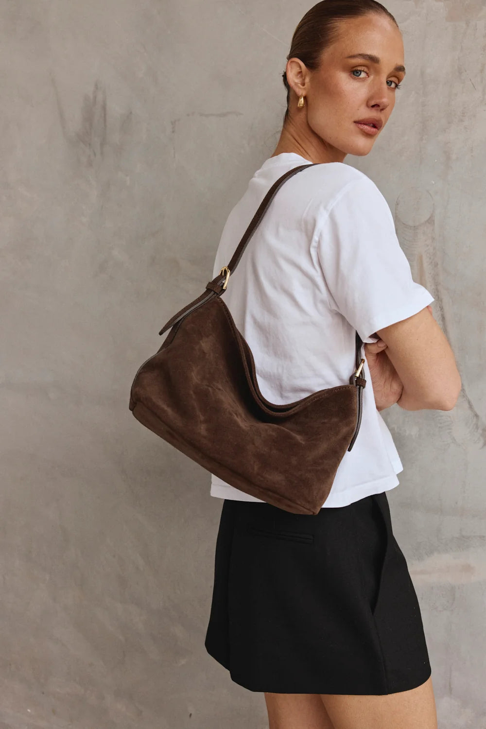 VESTIRSI | EDEN DARK CHOCOLATE SUEDE SHOULDER BAG