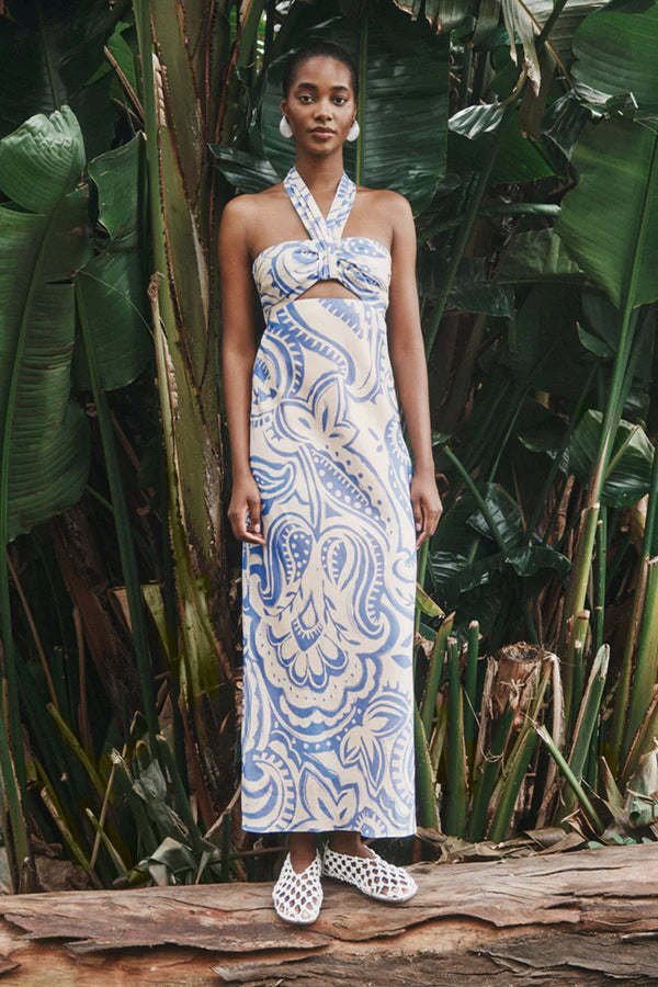 SHONA JOY | FRANCIS RUCHED HALTER MIDI DRESS