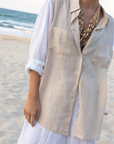 HUT | THE BOYFRIEND LINEN SHIRT - SANDY SPLASH
