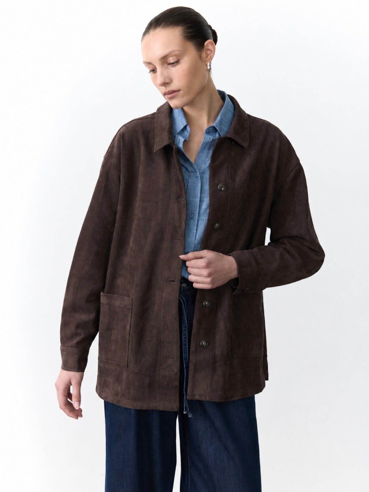 LITTLE LIES | SUEDE SHACKET - CHOCOLATE