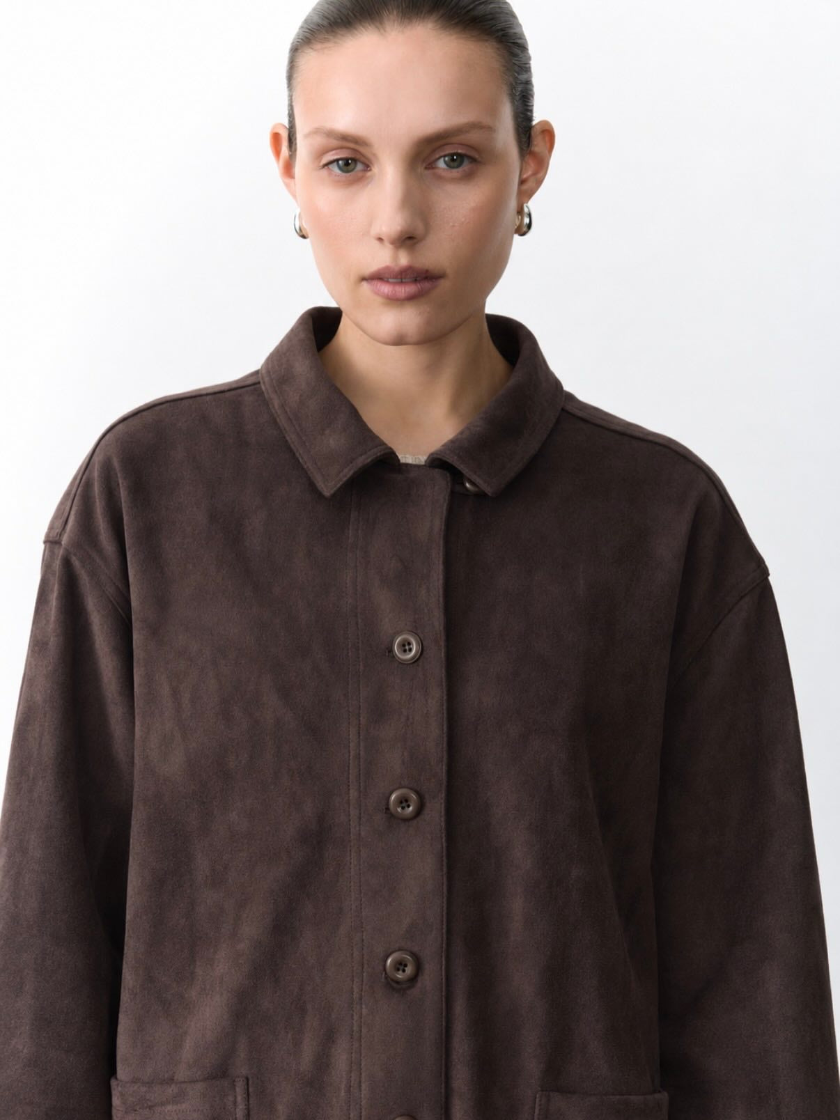 LITTLE LIES | SUEDE SHACKET - CHOCOLATE