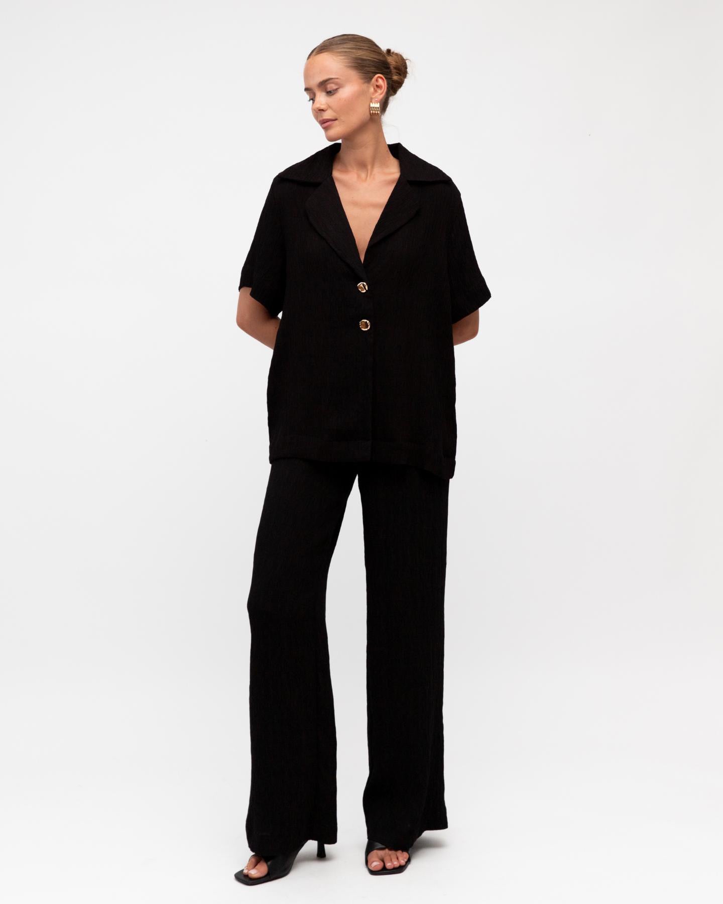 MINT | TEXTURED PANTS - BLACK