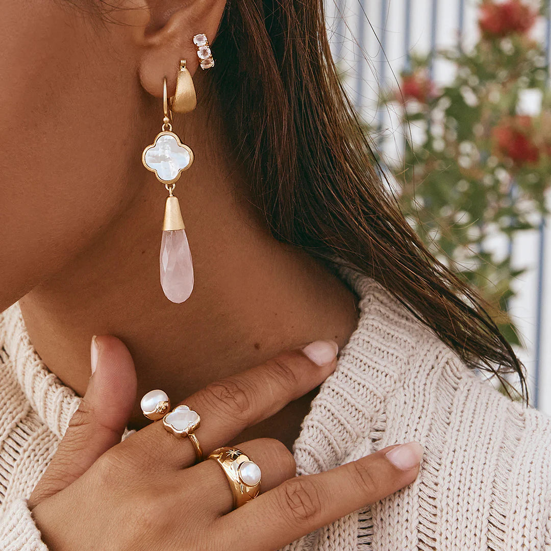 FAIRLEY | ROSE QUARTZ MOTHER OF PEARL HOOKS