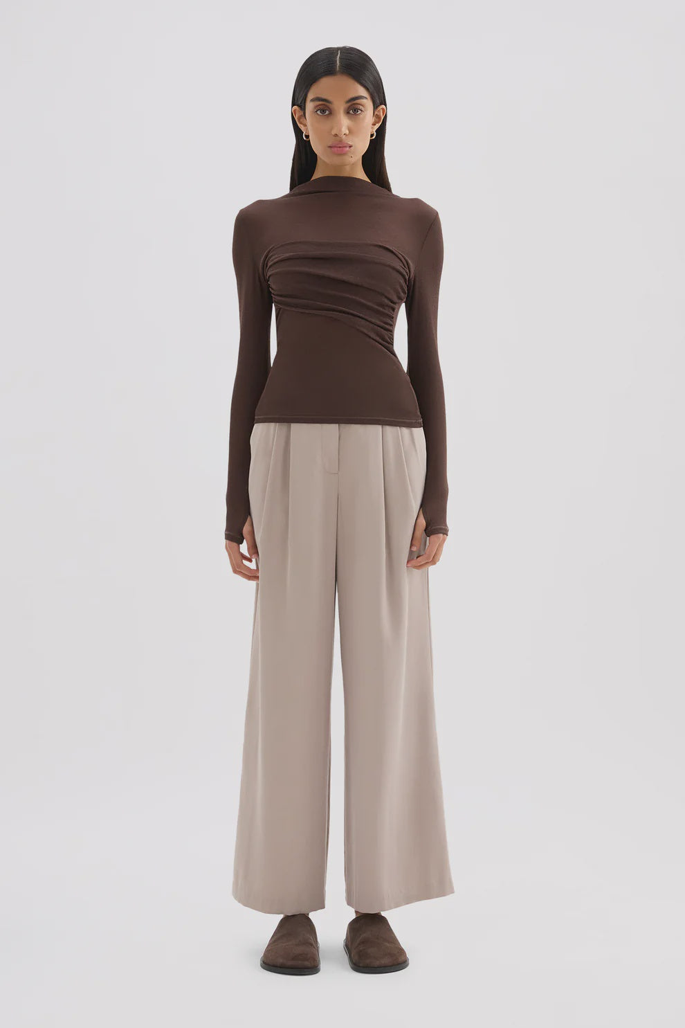 NUDE LUCY |  ASTER L/S MESH TOP - CHOCOLATE