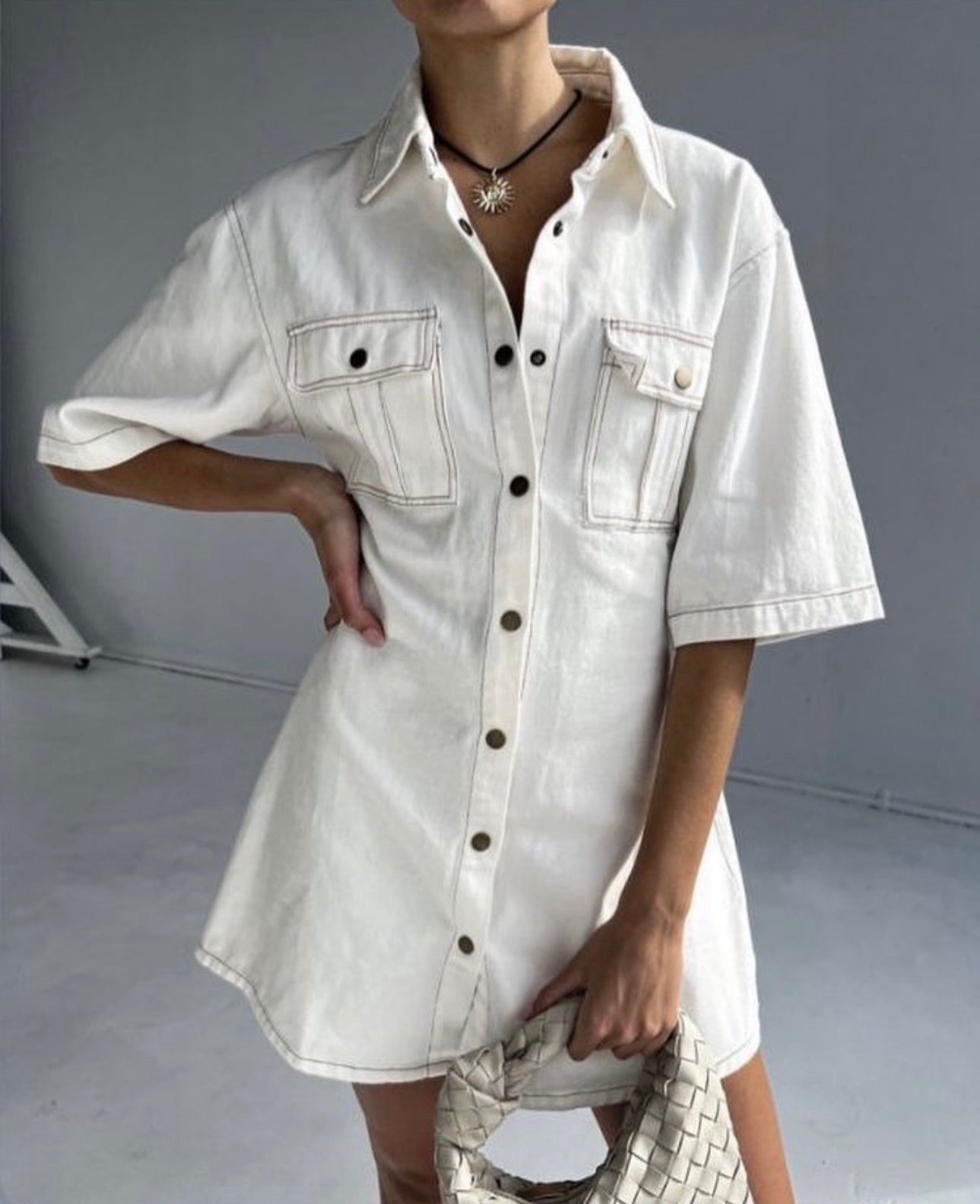 MINT | COCO DENIM DRESS - WHITE