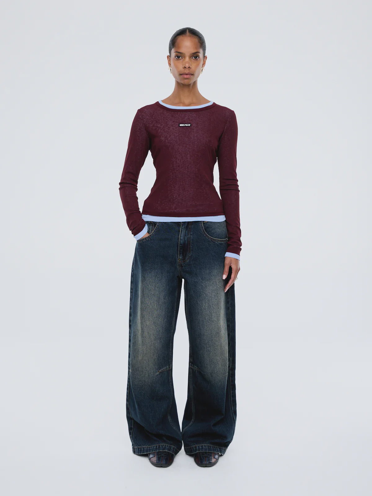 ENA PELLY | BLAIR LONG SLEEVE TOP - DEEP CHERRY RED
