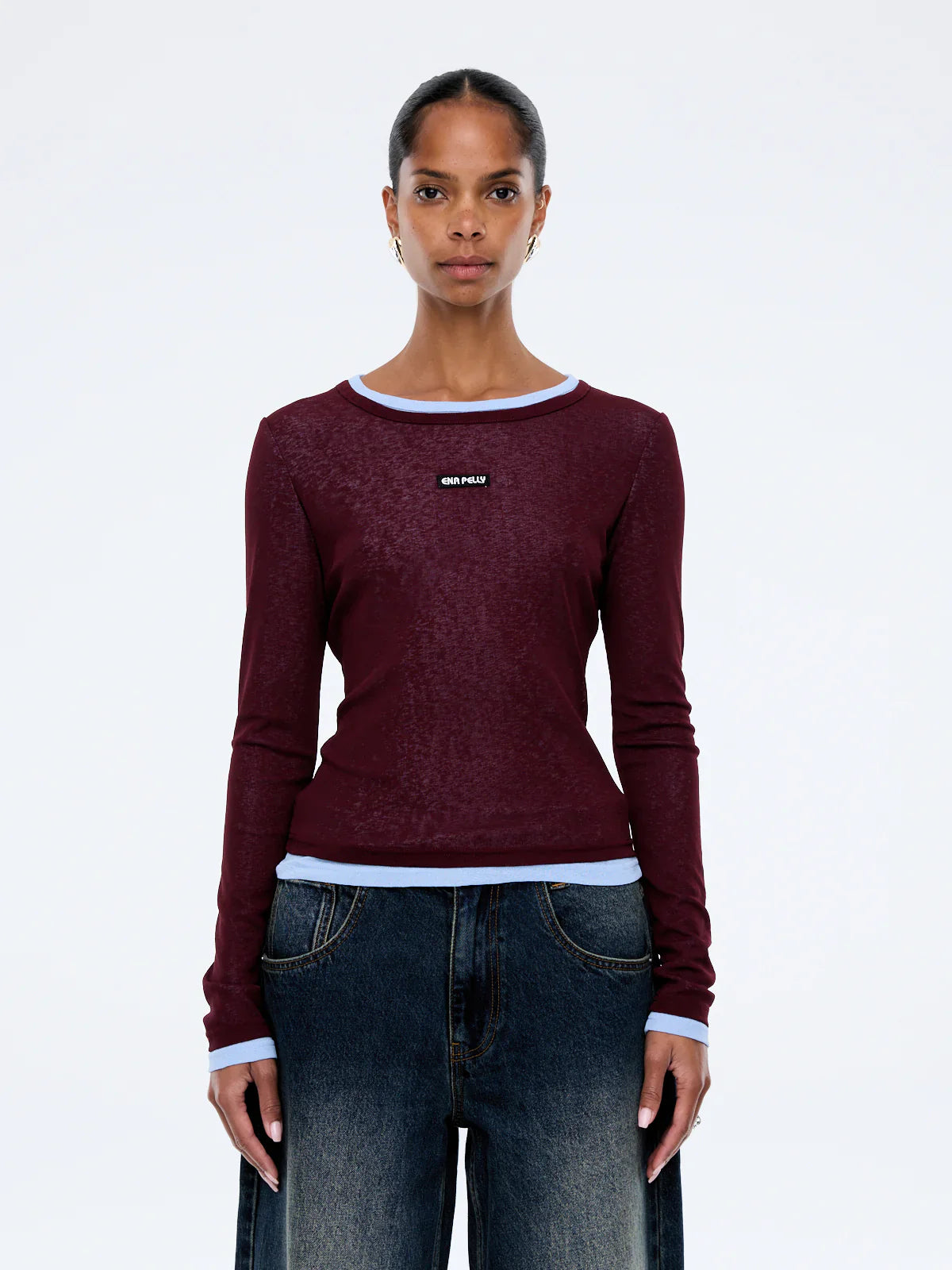 ENA PELLY | BLAIR LONG SLEEVE TOP - DEEP CHERRY RED
