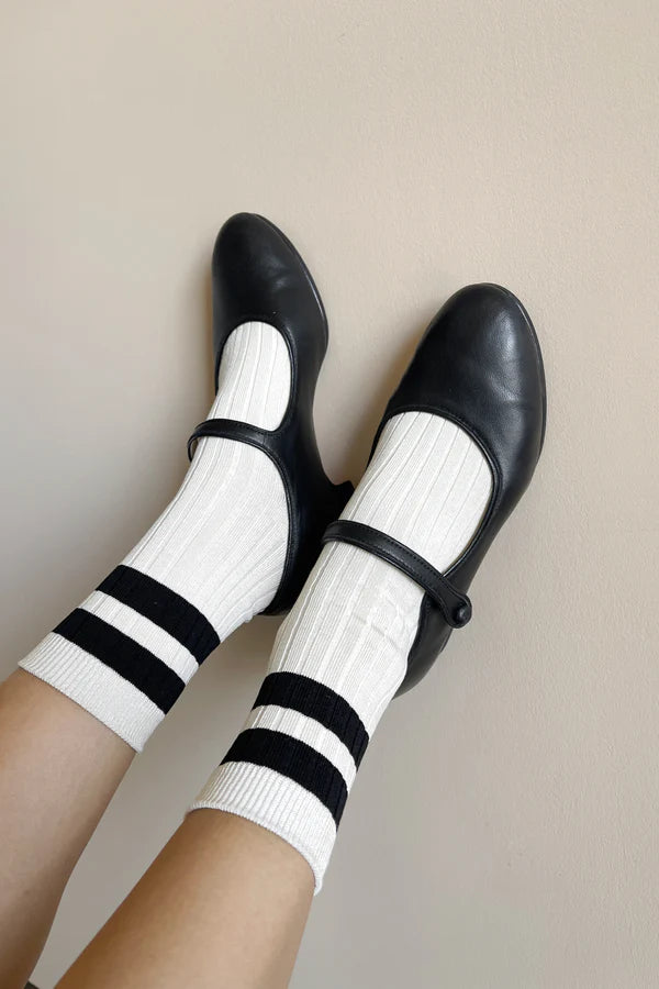 LE BON SHOPPE | HER VARSITY SOCKS - CREAM / BLACK