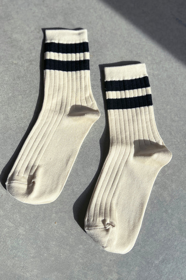 LE BON SHOPPE | HER VARSITY SOCKS - CREAM / BLACK