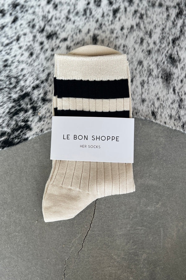 LE BON SHOPPE | HER VARSITY SOCKS - CREAM / BLACK